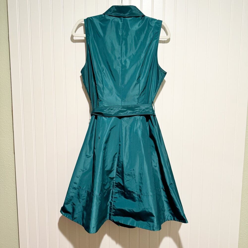 Staud Jolene Belted Taffeta Shirt Dress Coastal Green Spring Classic Size 10 - Picture 8 of 8
